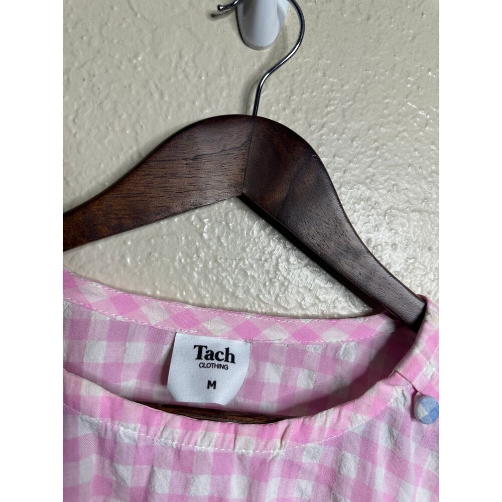 Tach Clothing Catarina Cloque Dress size M Gingham Mix Puff Sleeve Colorblock - Picture 5 of 12